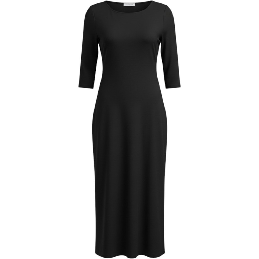Misook Black Knit Maxi Dress 3/4 Sleeve Square Neck Minimalist Travel Chic XL